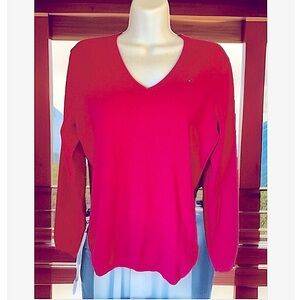 🩷TOMMY HILFIGER🩷 V-NECK JUMPER LONG SLEEVE LOGO SWEATER EUC💗